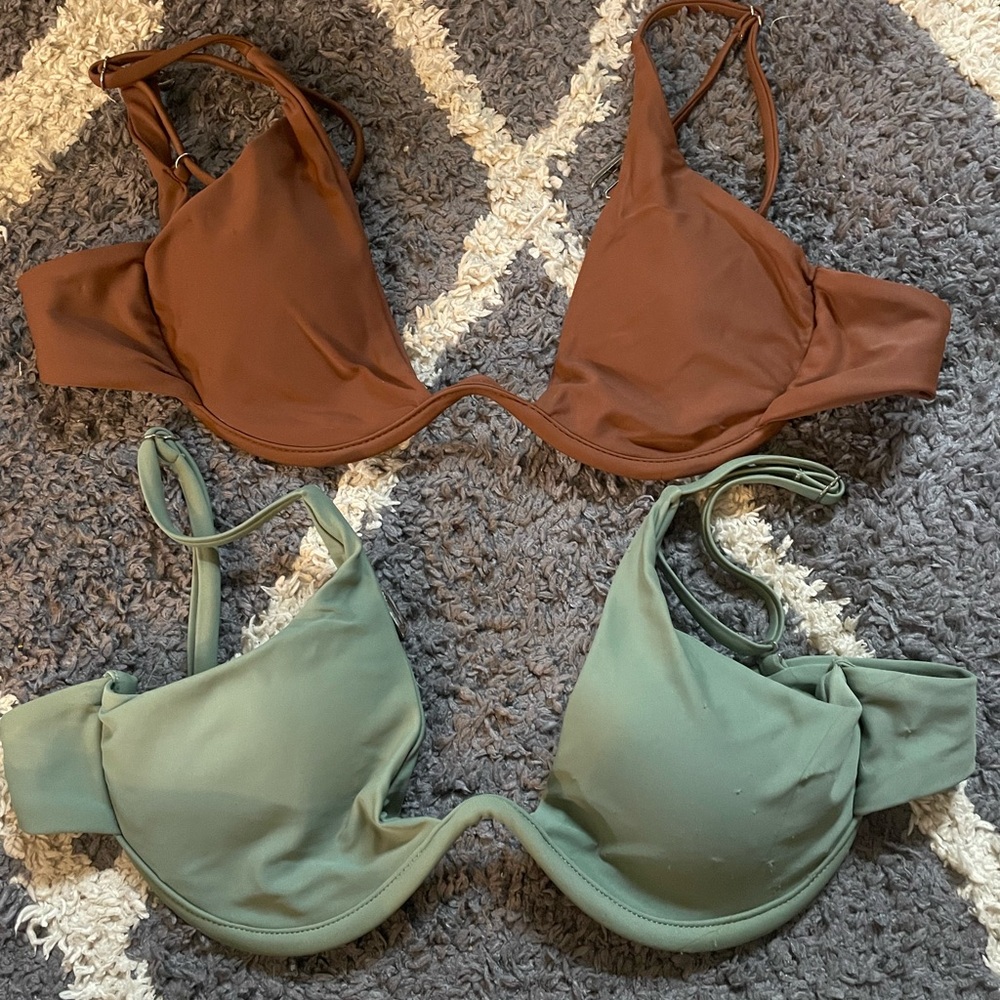 Brown and Green Bikini Tops